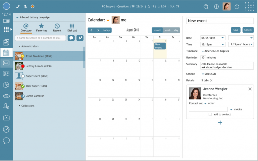 Logiciel phoning - Calendrier