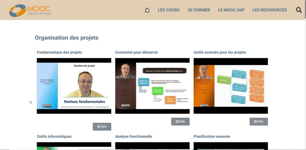 Un exemple de page qui liste des contenus de type cours